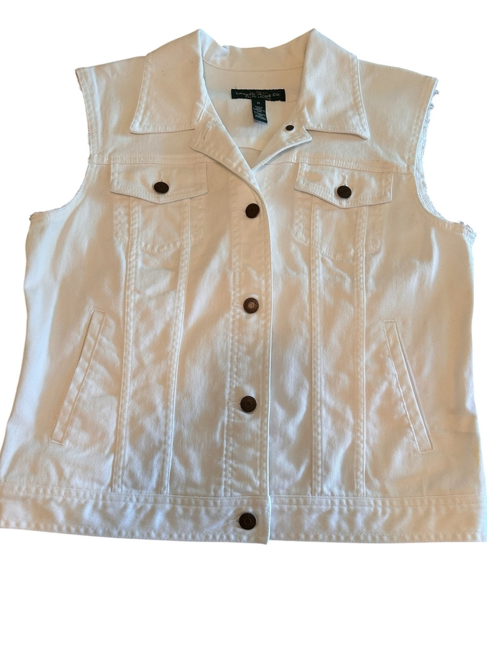LRL Lauren Jeans Co. White Denim Trucker Vest - Coastal Cowgirl - NWOT - Size M